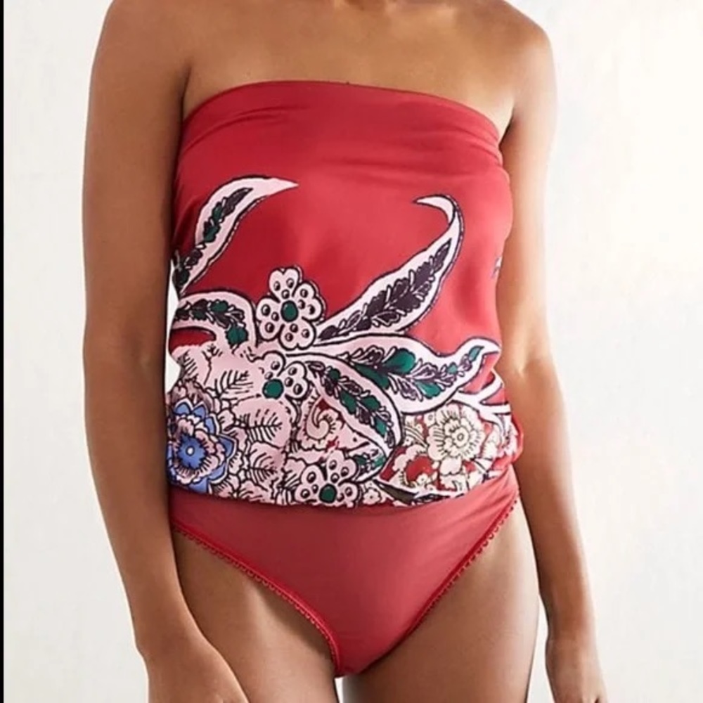 Free People red paisley tube top bodysuit NWT! Med